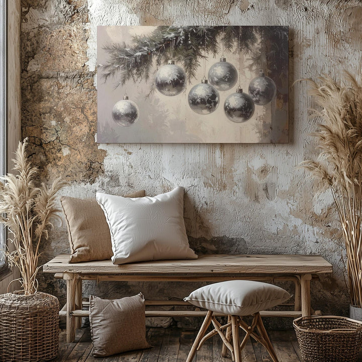 Silver Ornament Close-Up Canvas – Minimalist Elegant Christmas Decor - Gifitto