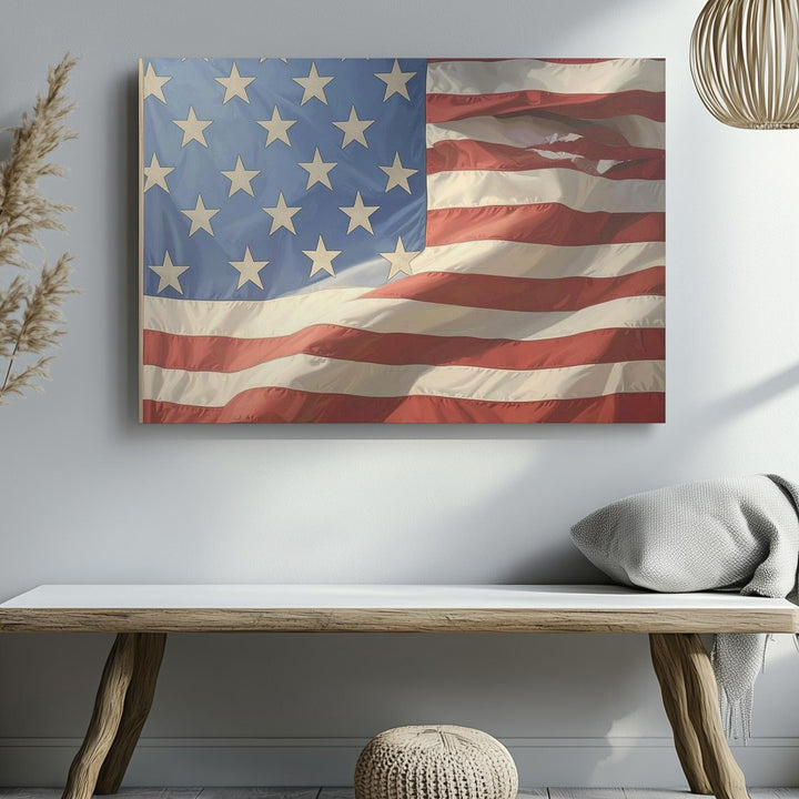Vintage Close-Up American Flag Canvas – Minimalist Patriotic Texture Wall Art - Gifitto