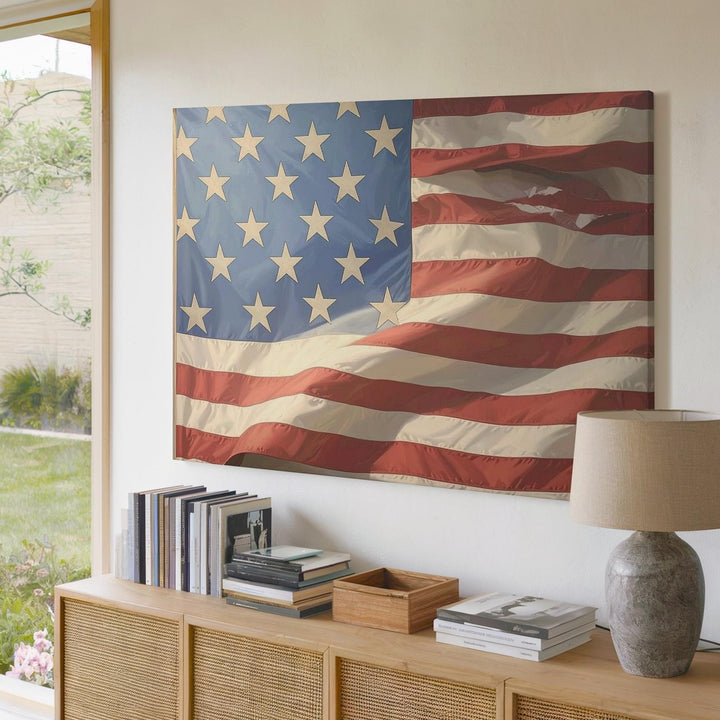 Vintage Close-Up American Flag Canvas – Minimalist Patriotic Texture Wall Art - Gifitto