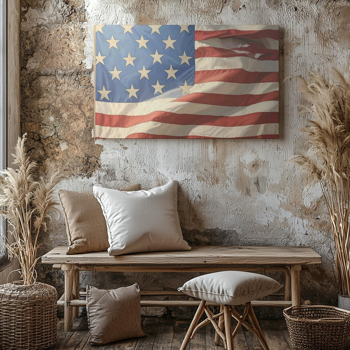 Vintage Close-Up American Flag Canvas – Minimalist Patriotic Texture Wall Art - Gifitto