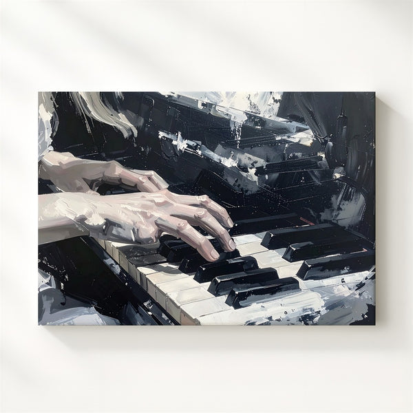 Ghostly Pianist Canvas – Haunted Hands on Worn Black-and-White Keys - Gifitto