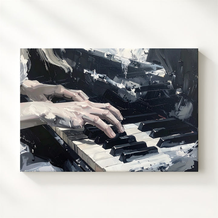 Ghostly Pianist Canvas – Haunted Hands on Worn Black-and-White Keys - Gifitto