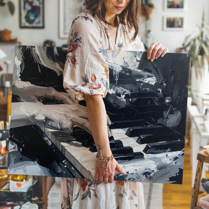 Ghostly Pianist Canvas – Haunted Hands on Worn Black-and-White Keys - Gifitto