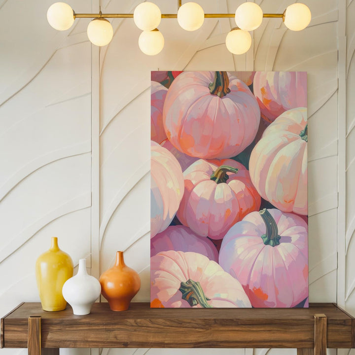 Blush Pumpkin Cluster Canvas – Elegant Pastel Fall Wall Art - Gifitto