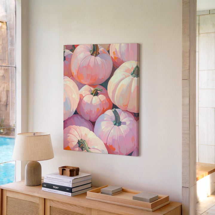 Blush Pumpkin Cluster Canvas – Elegant Pastel Fall Wall Art - Gifitto