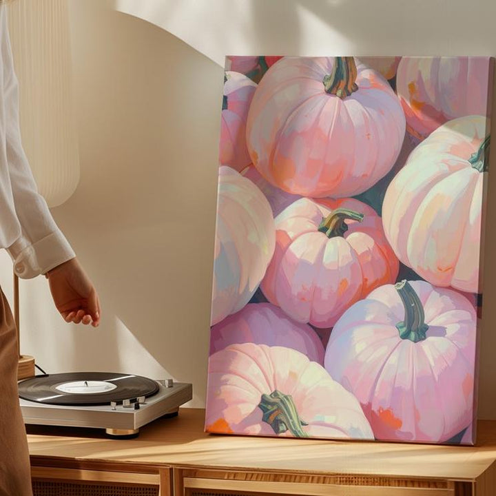 Blush Pumpkin Cluster Canvas – Elegant Pastel Fall Wall Art - Gifitto