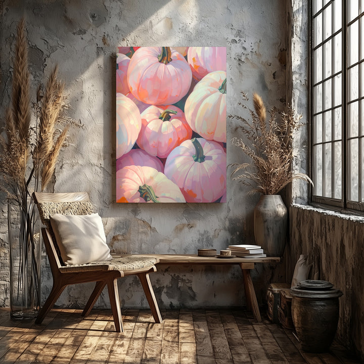 Blush Pumpkin Cluster Canvas – Elegant Pastel Fall Wall Art - Gifitto