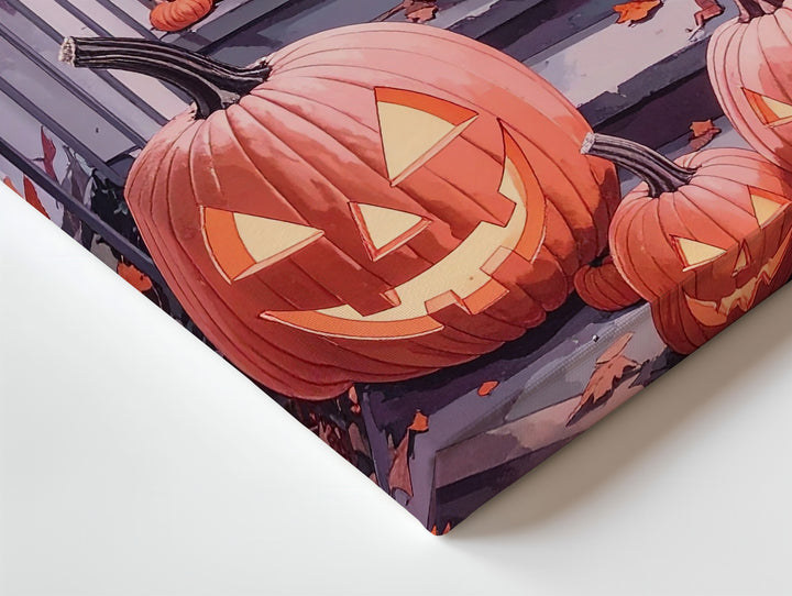 Warm Halloween Porch Corner Canvas – Glowing Pumpkins & Lanterns Art - Gifitto
