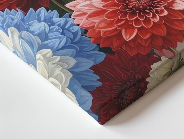 Patriotic Hydrangeas Canvas – Red, White & Blue Blooms with American Flag Wall Art - Gifitto
