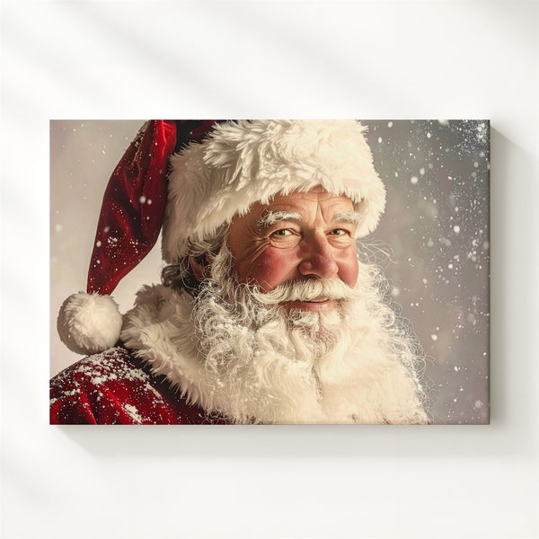 Gentle Santa Close-Up Canvas – Warm Holiday Smile in Soft Snowfall - Gifitto