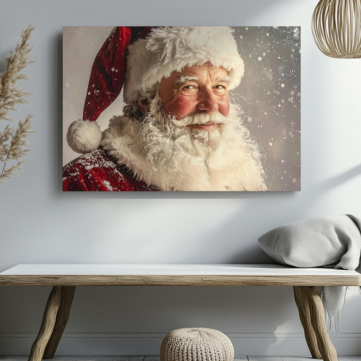 Gentle Santa Close-Up Canvas – Warm Holiday Smile in Soft Snowfall - Gifitto