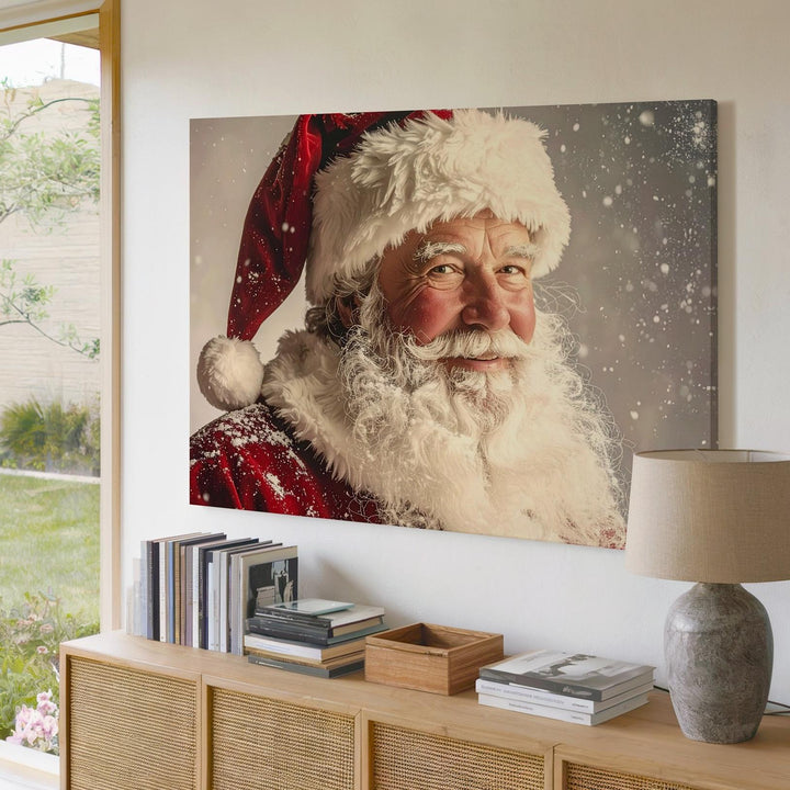 Gentle Santa Close-Up Canvas – Warm Holiday Smile in Soft Snowfall - Gifitto