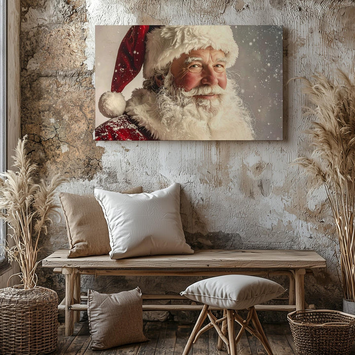 Gentle Santa Close-Up Canvas – Warm Holiday Smile in Soft Snowfall - Gifitto