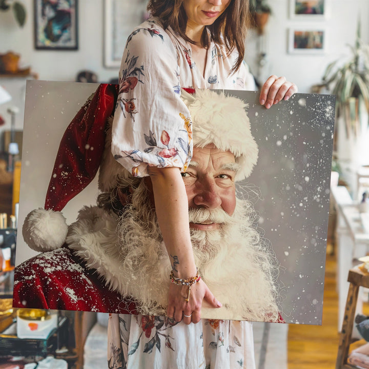 Gentle Santa Close-Up Canvas – Warm Holiday Smile in Soft Snowfall - Gifitto