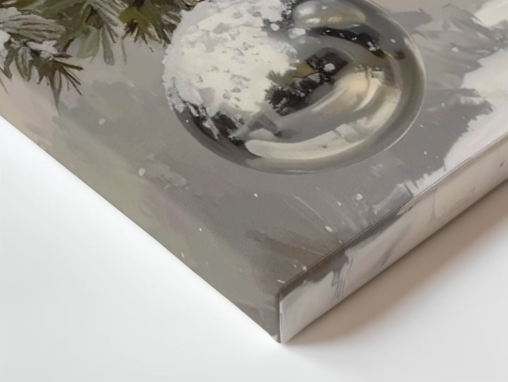 Silver Metallic Ornaments Canvas – Elegant Winter Holiday Decor - Gifitto