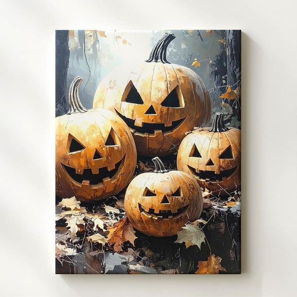 Rustic Woodland Jack-O'-Lantern Canvas – Close-Up Autumn Pumpkin Art - Gifitto