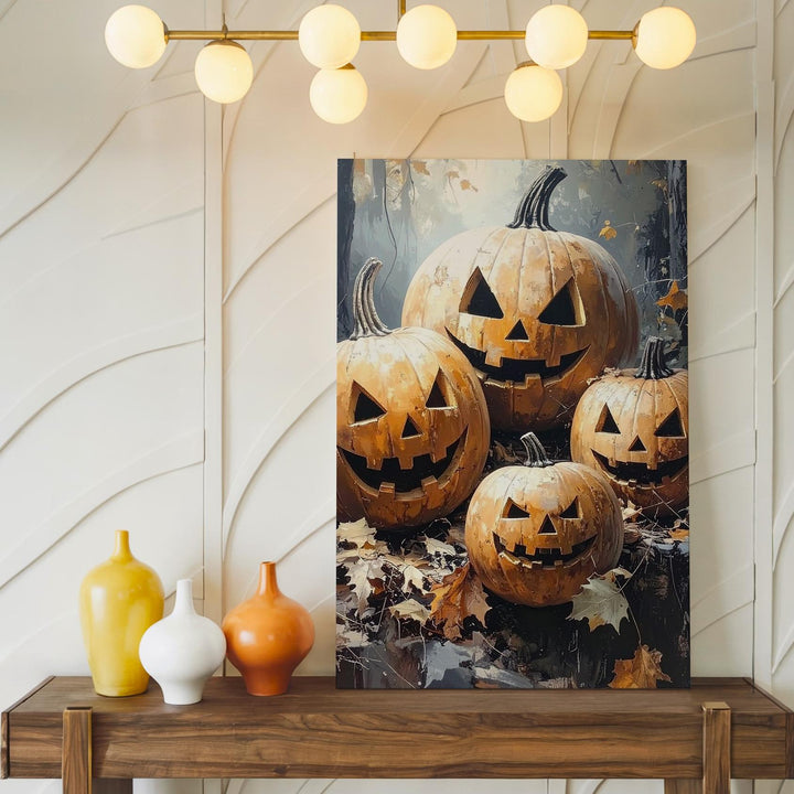 Rustic Woodland Jack-O'-Lantern Canvas – Close-Up Autumn Pumpkin Art - Gifitto
