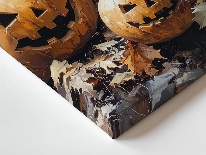 Rustic Woodland Jack-O'-Lantern Canvas – Close-Up Autumn Pumpkin Art - Gifitto