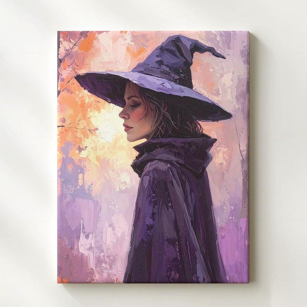 Sunset Witch Cloak Canvas – Mystical Solitude Portrait Art - Gifitto