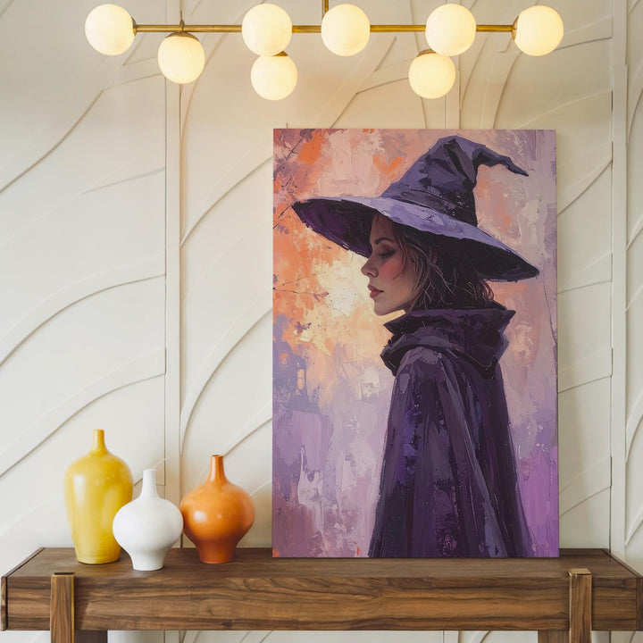 Sunset Witch Cloak Canvas – Mystical Solitude Portrait Art - Gifitto