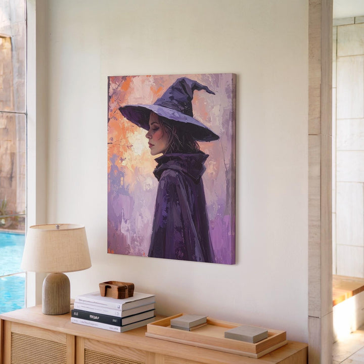 Sunset Witch Cloak Canvas – Mystical Solitude Portrait Art - Gifitto