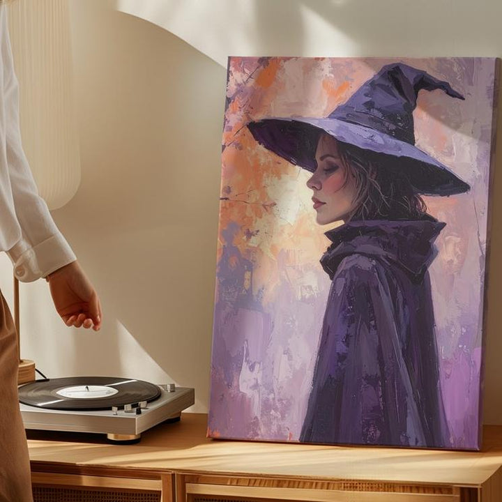 Sunset Witch Cloak Canvas – Mystical Solitude Portrait Art - Gifitto