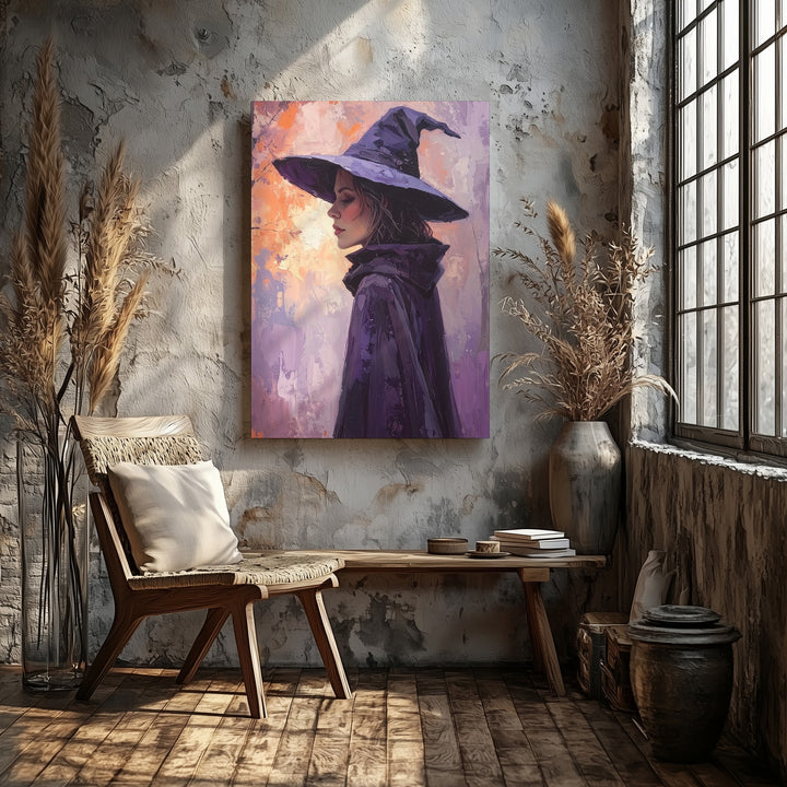 Sunset Witch Cloak Canvas – Mystical Solitude Portrait Art - Gifitto