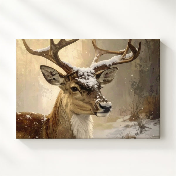Golden Reindeer Portrait Canvas – Rustic Winter Wildlife Art - Gifitto