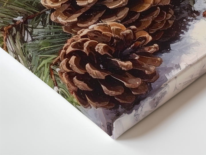 Snowy Pinecone Still Life Canvas – Rustic Woodland Winter Art - Gifitto