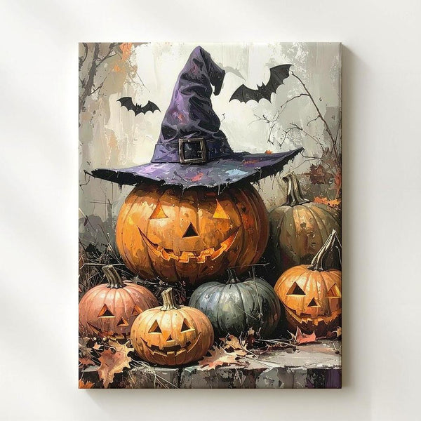 Mystical Pumpkin Cluster Canvas – Whimsical Halloween Forest Wall Art - Gifitto