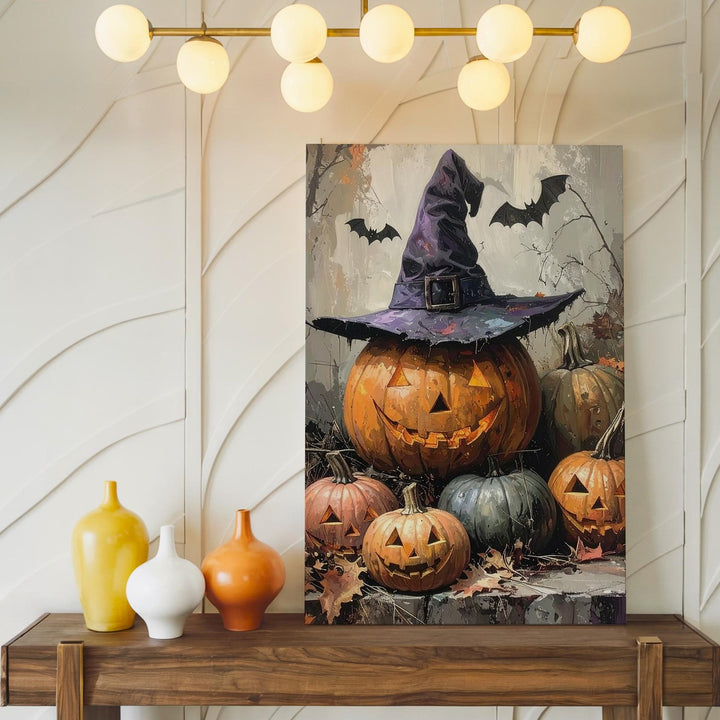 Mystical Pumpkin Cluster Canvas – Whimsical Halloween Forest Wall Art - Gifitto