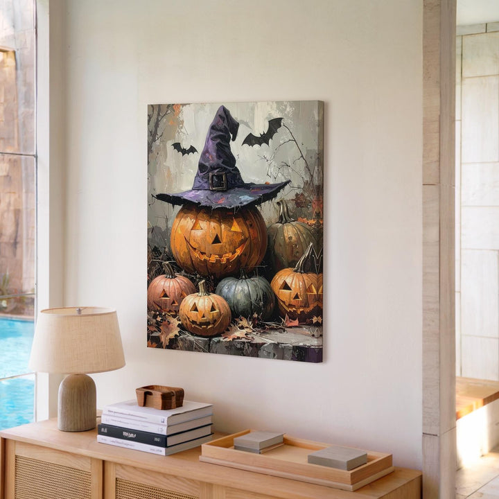 Mystical Pumpkin Cluster Canvas – Whimsical Halloween Forest Wall Art - Gifitto
