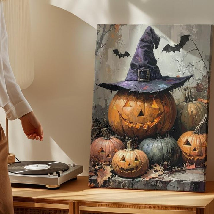Mystical Pumpkin Cluster Canvas – Whimsical Halloween Forest Wall Art - Gifitto