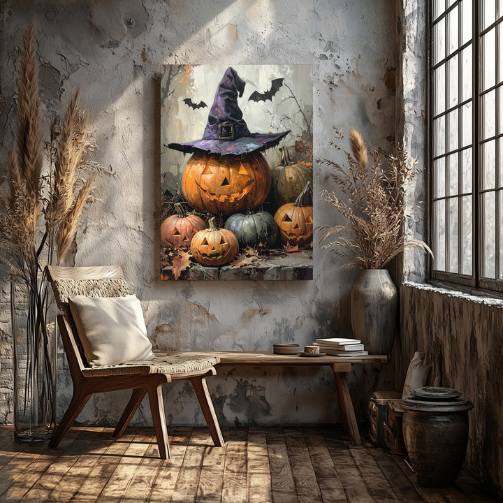 Mystical Pumpkin Cluster Canvas – Whimsical Halloween Forest Wall Art - Gifitto