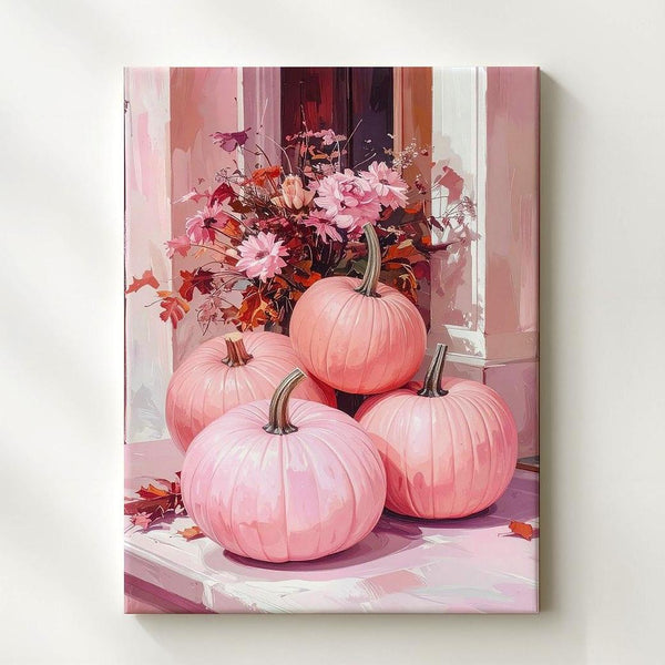 Blush Pumpkin Entryway Canvas – Soft Modern Halloween Decor with Florals - Gifitto