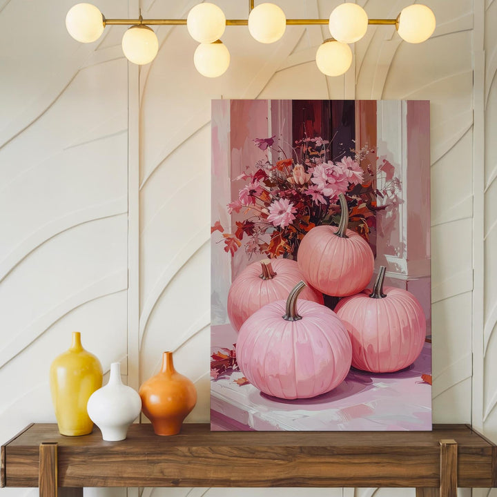 Blush Pumpkin Entryway Canvas – Soft Modern Halloween Decor with Florals - Gifitto