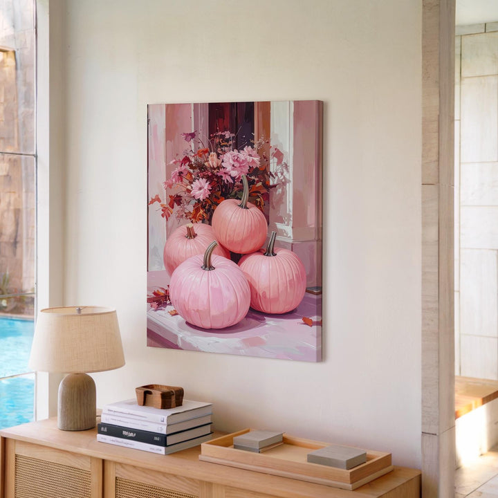Blush Pumpkin Entryway Canvas – Soft Modern Halloween Decor with Florals - Gifitto