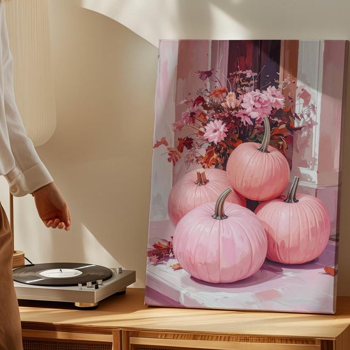Blush Pumpkin Entryway Canvas – Soft Modern Halloween Decor with Florals - Gifitto