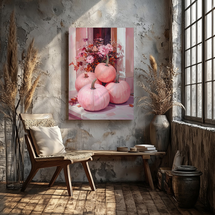 Blush Pumpkin Entryway Canvas – Soft Modern Halloween Decor with Florals - Gifitto