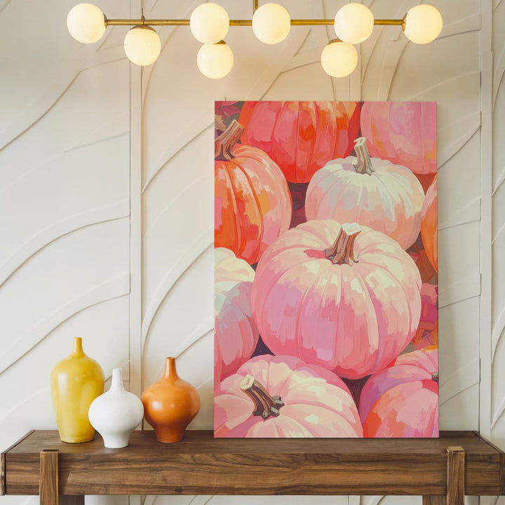 Blush & White Pumpkin Canvas – Painterly Pastel Fall Wall Art - Gifitto