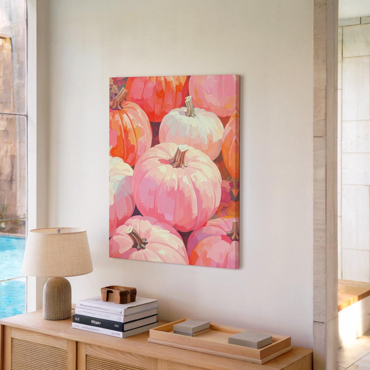 Blush & White Pumpkin Canvas – Painterly Pastel Fall Wall Art - Gifitto