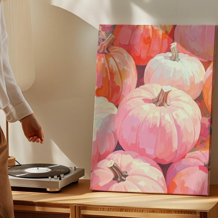 Blush & White Pumpkin Canvas – Painterly Pastel Fall Wall Art - Gifitto