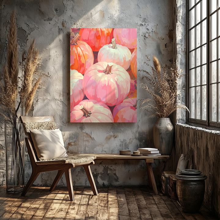 Blush & White Pumpkin Canvas – Painterly Pastel Fall Wall Art - Gifitto