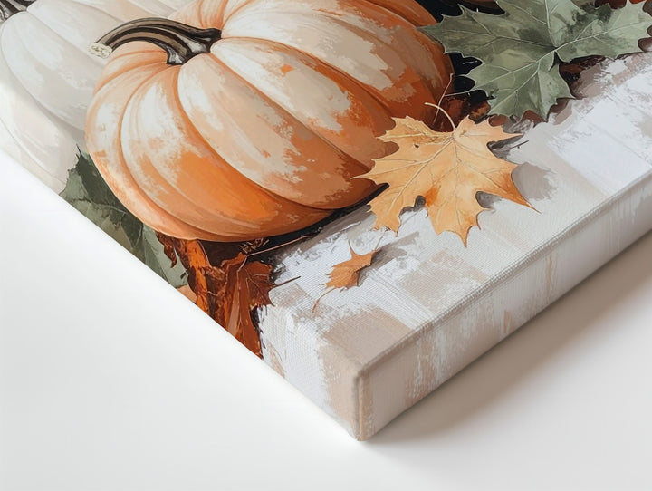 White, Orange & Sage Pumpkin Canvas – Rustic Elegant Fall Still Life - Gifitto