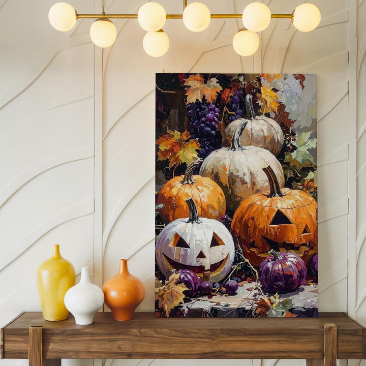 Harvest Pumpkin Cluster Canvas – Organic Autumn Elegance Wall Art - Gifitto