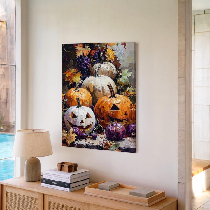 Harvest Pumpkin Cluster Canvas – Organic Autumn Elegance Wall Art - Gifitto