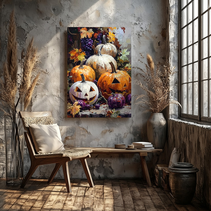 Harvest Pumpkin Cluster Canvas – Organic Autumn Elegance Wall Art - Gifitto