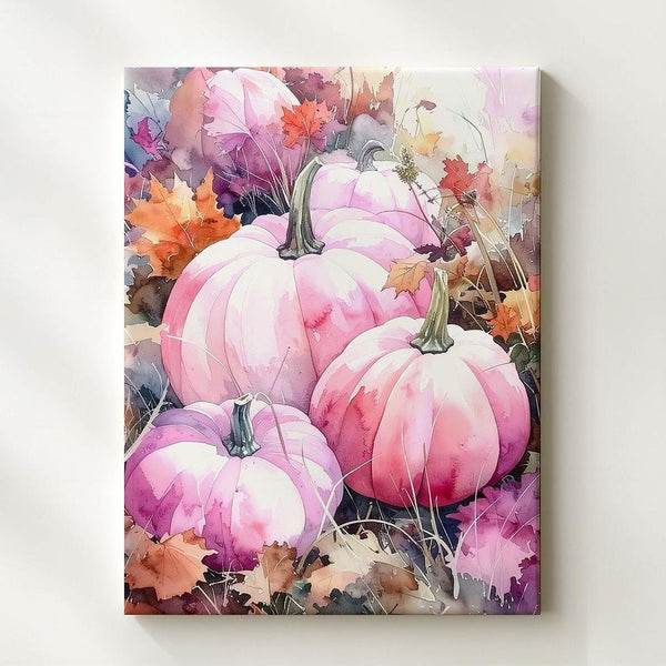 Pastel Pink Pumpkin Patch Canvas – Elegant Autumn Foliage Wall Art - Gifitto