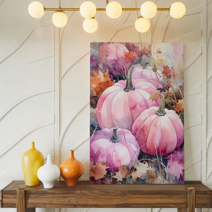 Pastel Pink Pumpkin Patch Canvas – Elegant Autumn Foliage Wall Art - Gifitto
