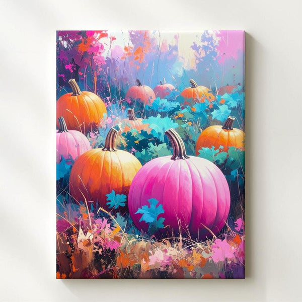 Surreal Pumpkin Patch Canvas – Vibrant Pink & Orange Halloween Art - Gifitto